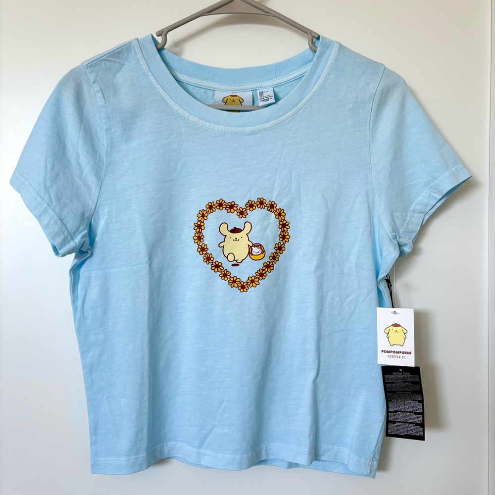NEW Kawaii Sanrio Pompompurin x F21 Blue Unique Wash T-Shirt Size S